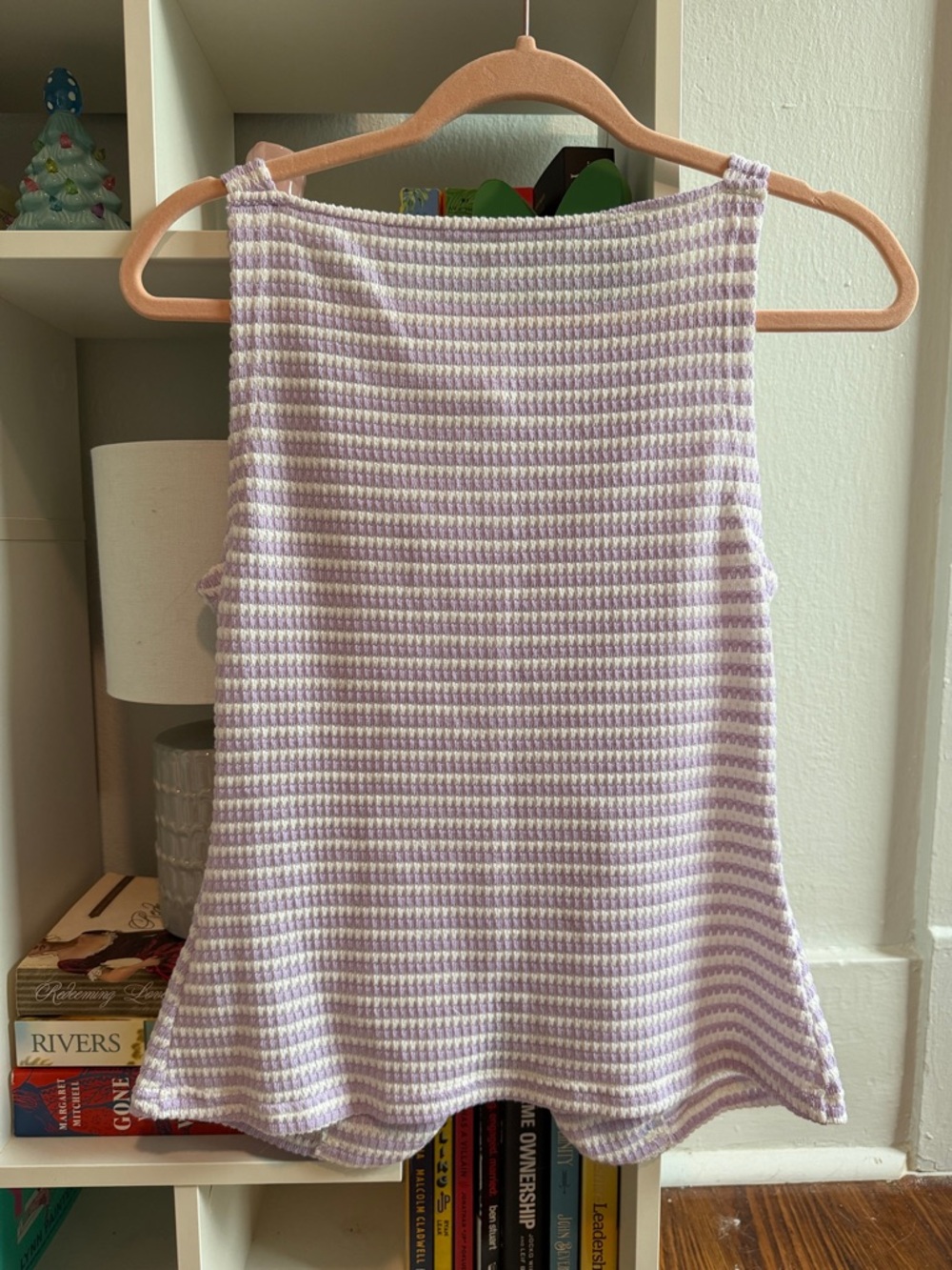Striped Button-Front Knit Tank Top - Lavender/White - Picture 3 of 4